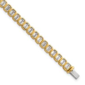 14K Yellow Gold 6 1/2ct Lab Grown Diamond Emerald Bezel Tennis Bracelet